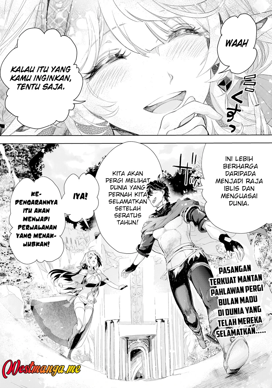 Halaman 55 — Elf-zuma to Hajimeru Yuukyuu no Tabi: Densetsu no Yuusha, Aisuru Elf to Tomo ni 100-nen Mae ni Sukutta Sekai wo Tabisuru Chapter 1